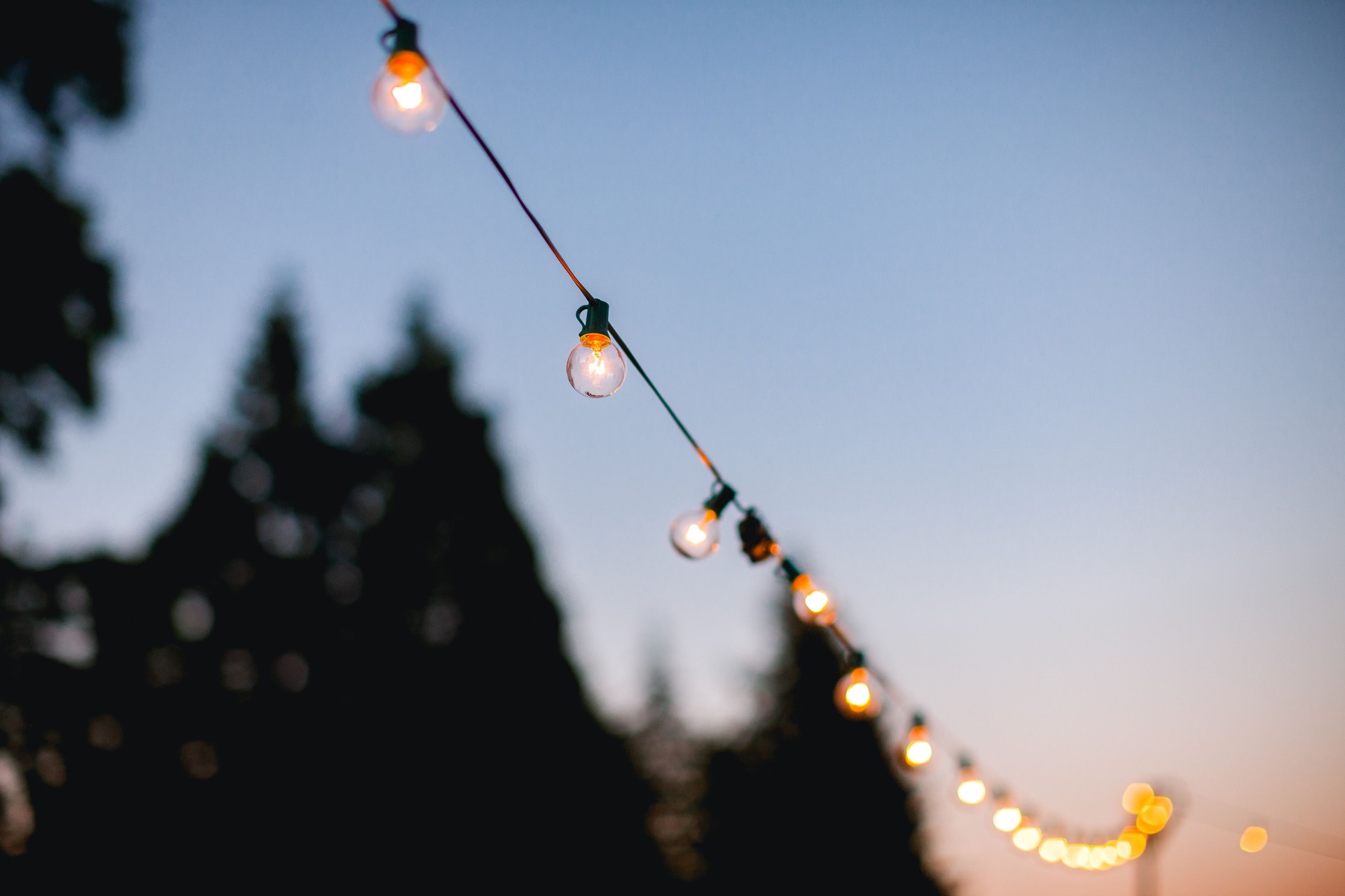 Beautiful Wedding Reception Hanging String Lights at Night